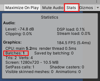 Initial scene Stats panel