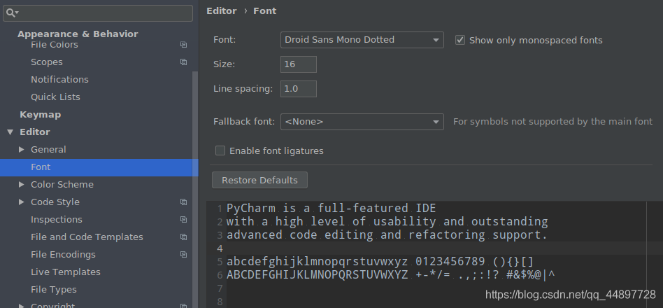 pycharm 比较舒服的代码字体