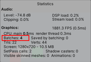 The UGUI batch was interrupted for the first time to experience the Stats panel