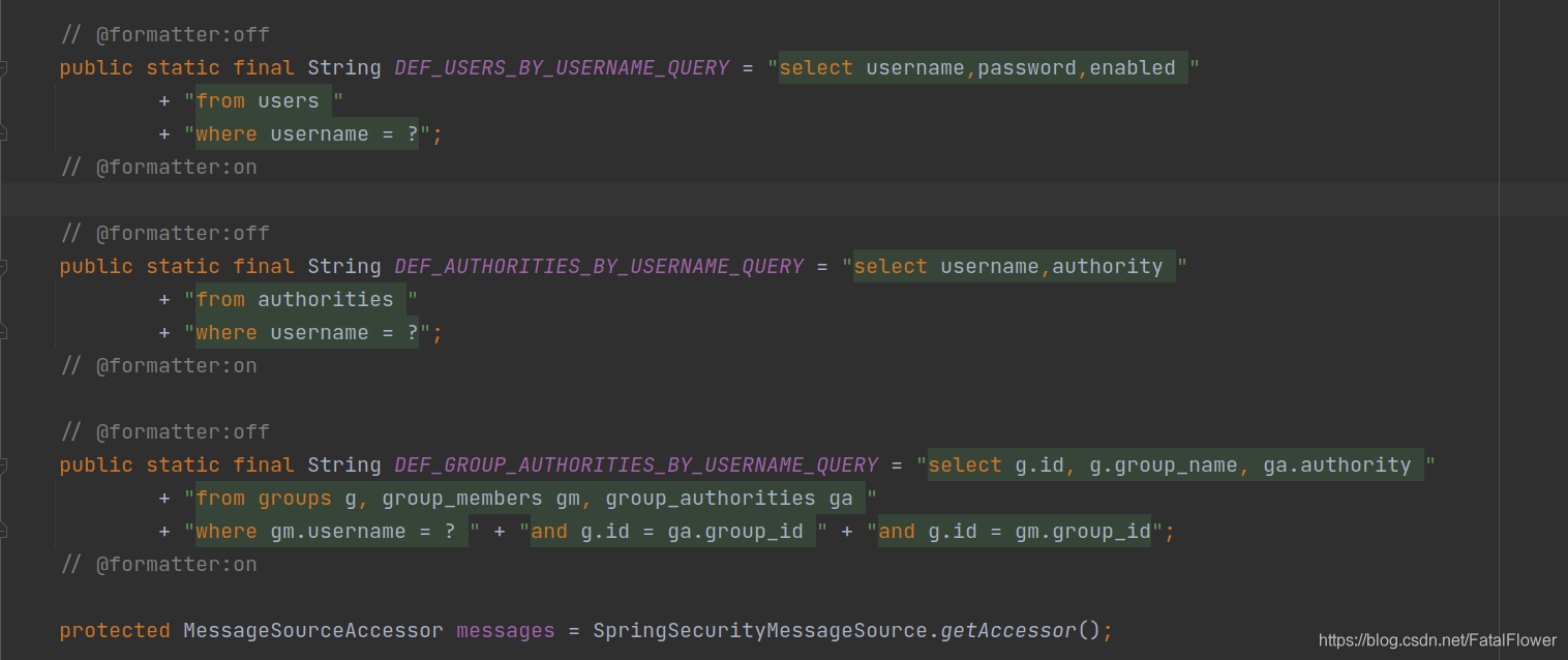 Spring默认的用户信息查找SQL: