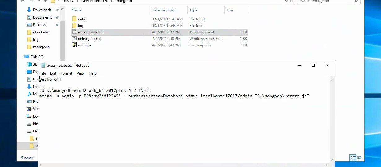 windows 下对mongoDB 的日志切割，清理