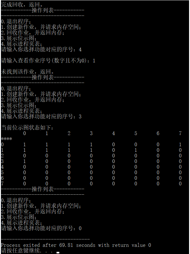 在分页式管理方式下采用位示图来表示主存分配情况，实现主存空间的分配和回收