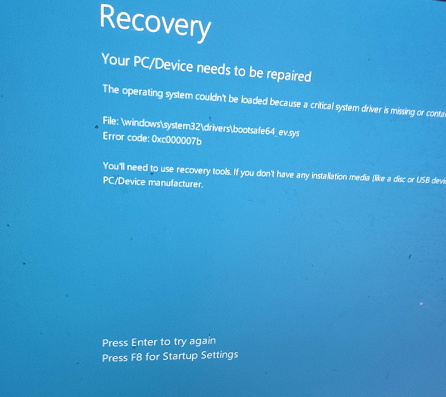 Reconvery Your Pc Device Needs To Be Repaired File Windows System32 Drivers Bootsafe64 Ev Sys Code World
