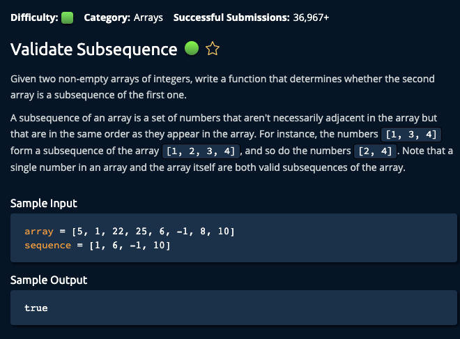 Arrays分类算法-Validate Subsequence