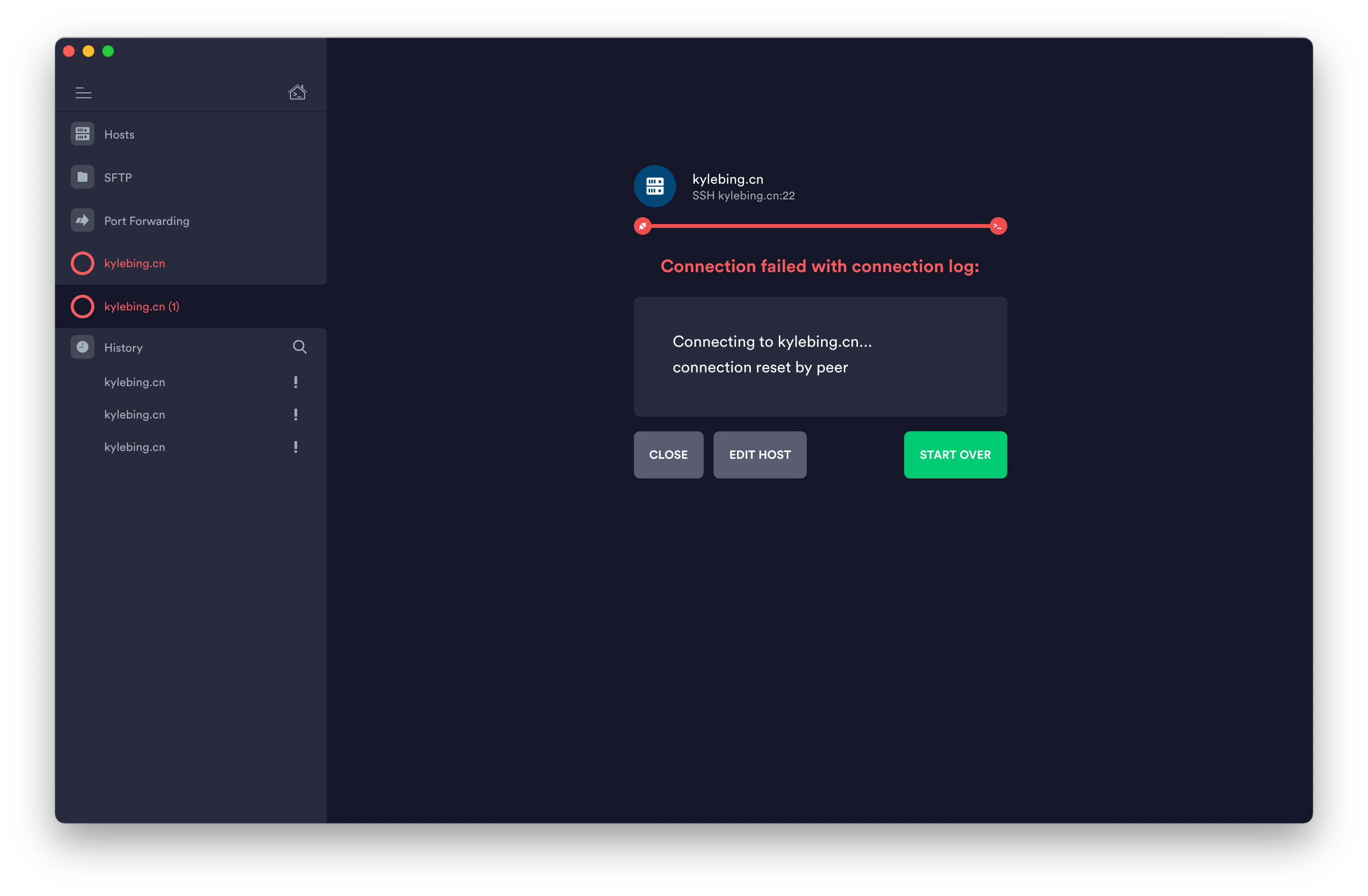 连接服务器时出现connectionresetbypeer