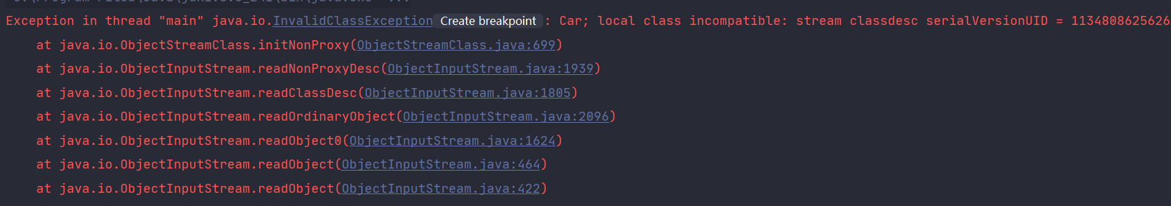 local class incompatible: stream classdesc serialVersionUID = 1134808625626452086