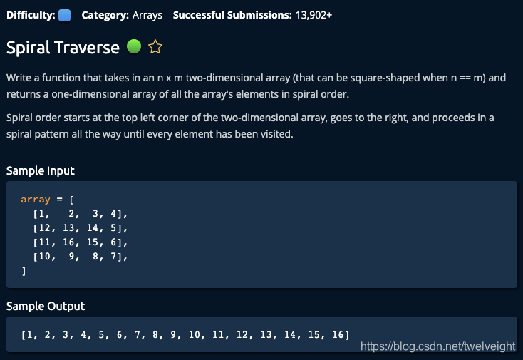 Arrays分类算法 Spiral Traverse 待完成 Twelveight的博客 Csdn博客
