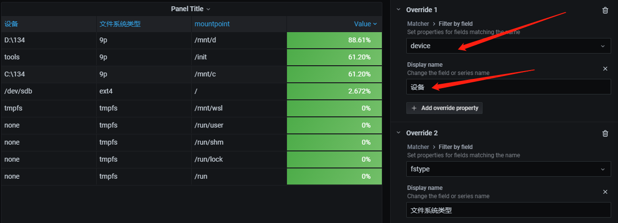 Grafana table 表格配置方法