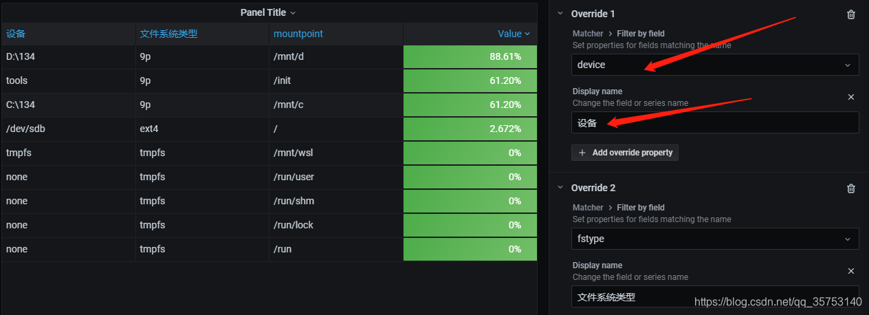 Grafana table 表格配置方法