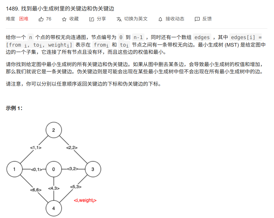 每日一题：leetcode1489. 找到最小生成树里的关键边和伪关键边