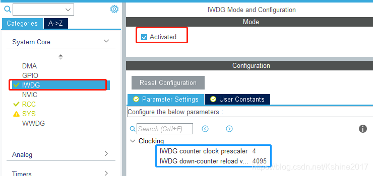 configuración iwdg