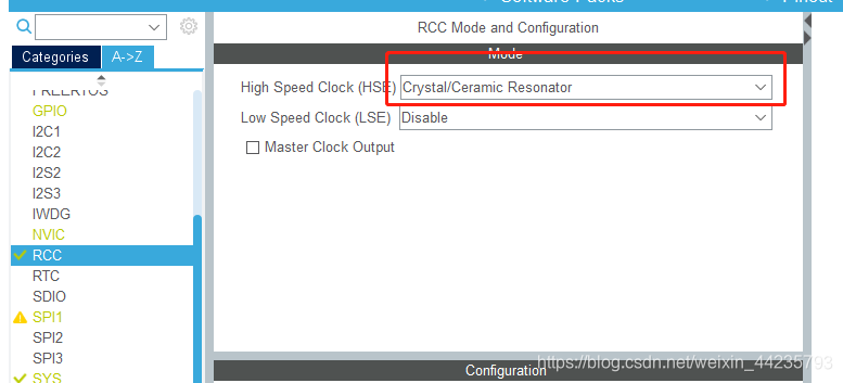 RCC clock source configuration