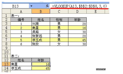 Vlookup 根据对应两列，标记第三列 及其他(例如根据人名找学号）