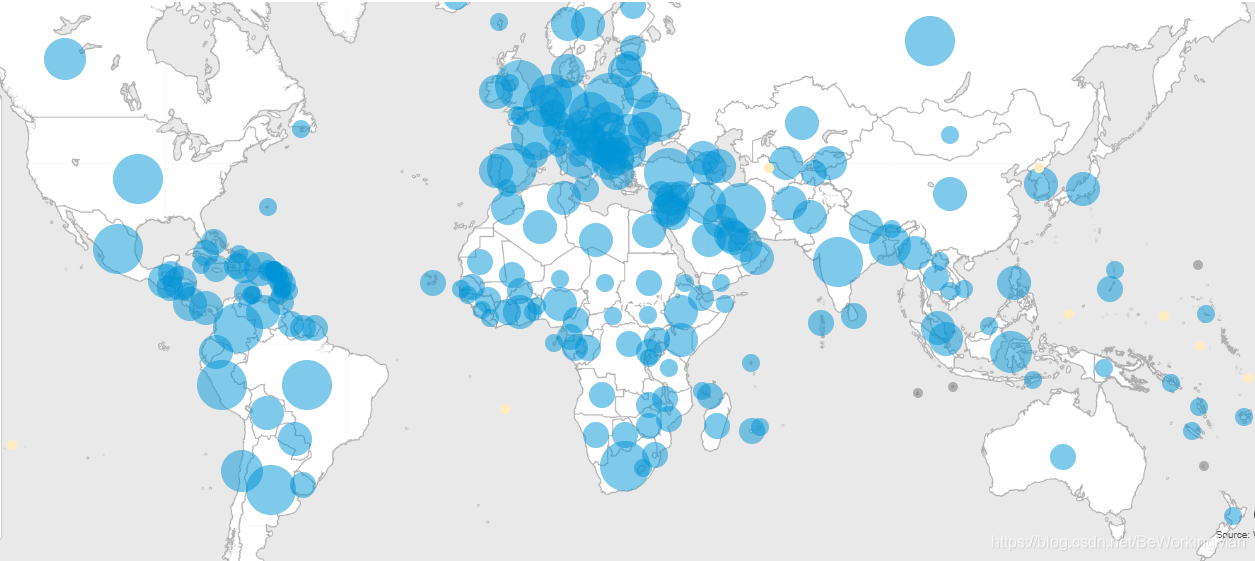 Part of the global epidemic map released by WHO