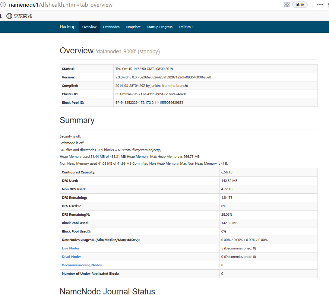 图3.2 NameNode的Web界面截图
