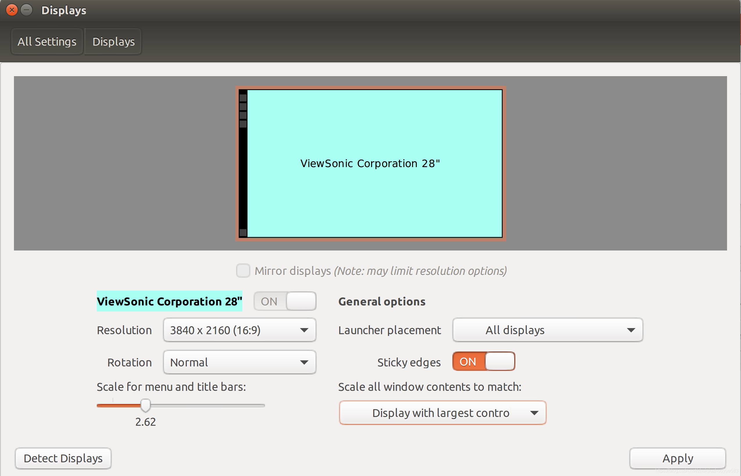 Ubuntu16.04在4K显示器中，字体太小，进行调整