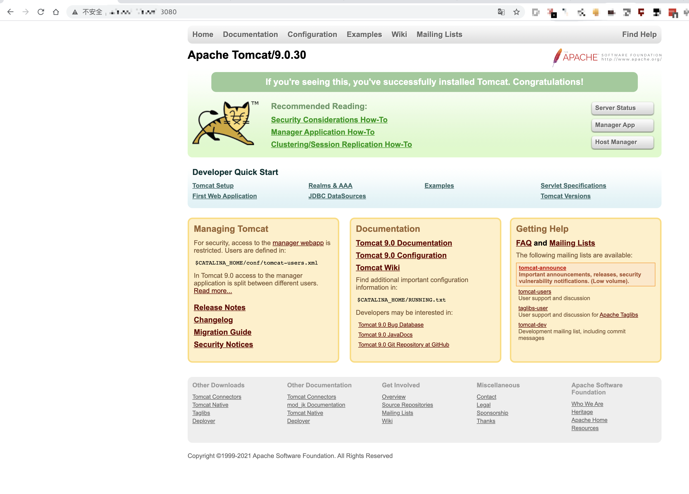使用的tomcat9.0.30版本