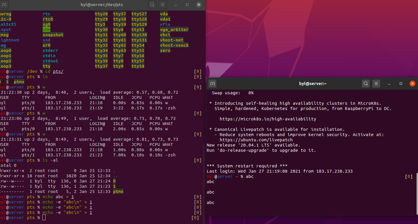 Linux中一切皆文件在tty终端上的体现,向所有终端发送消息命令