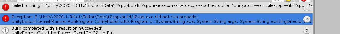 WEBGL填坑--Exception:xxxxxxxxx\Data\il2cpp\build\il2cpp.exe did not run properly!的问题