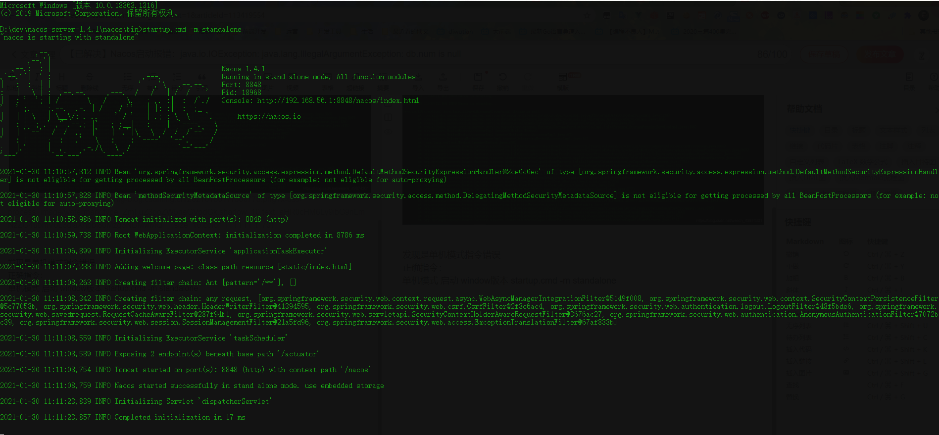 【已解决】Nacos启动报错：java.io.IOException java.lang.IllegalArgumentException