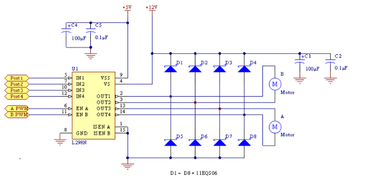 （L298N 电机驱动直流电机原理图）