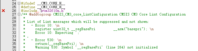 error in include chain(stm32f10x.h)