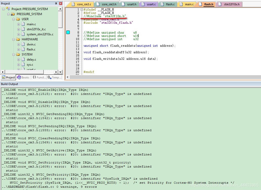..\CORE\core_cm3.h(1569): error:  #20: identifier “IRQn_Type“ is undefined