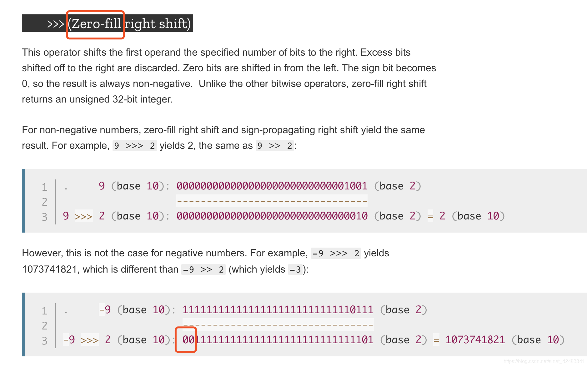 `>>`(有符号右移) 和 `>>>`(无符号右移)的区别
