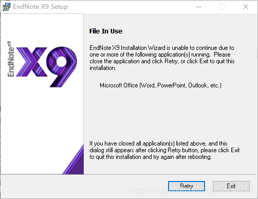 EndnoteX9 安装不能继续_安装endnote出现retry-CSDN博客