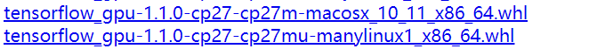 tensorflow-gpu-1.1.0对应python2.7的安装镜像