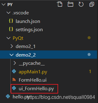 这里PY是根目录，ui_FormHello.py处于/PY/PyQt/demo2_2文件夹下