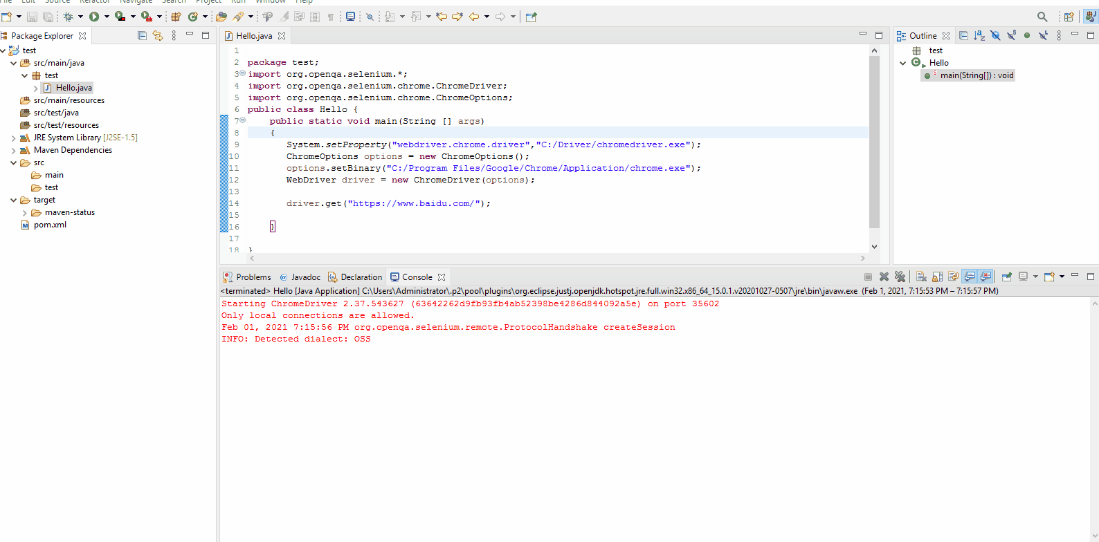 Java selenium 的小程序： 打开百度（Java , Eclipse, maven , selenium 环境的配置）_使用java ...