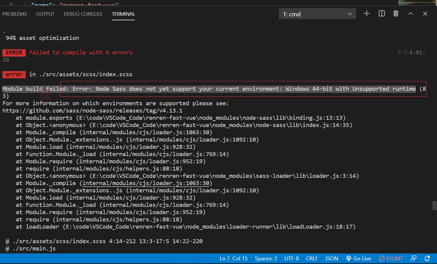 Module build failed Error Node Sass does not yet support your current