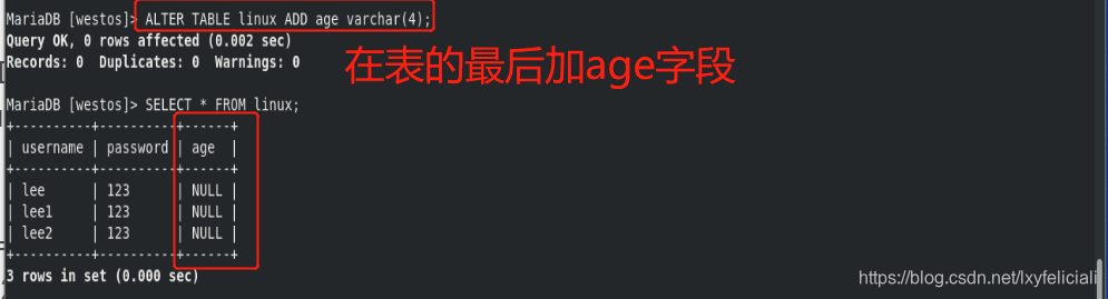 在表的最后加age字段