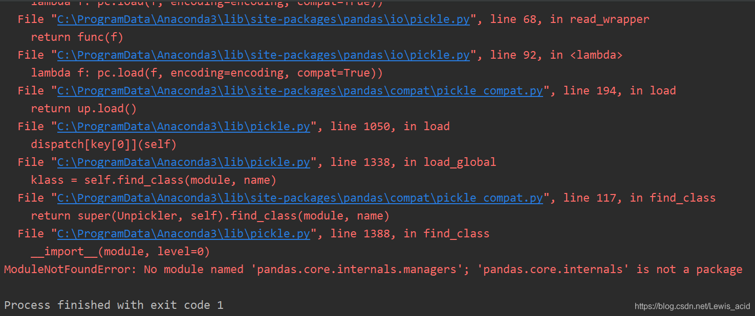 ModuleNotFoundError:No module named ‘pandas.core.internals.managers ...
