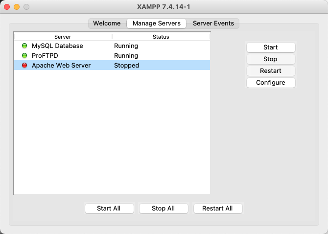 apache web server stopped xampp mac