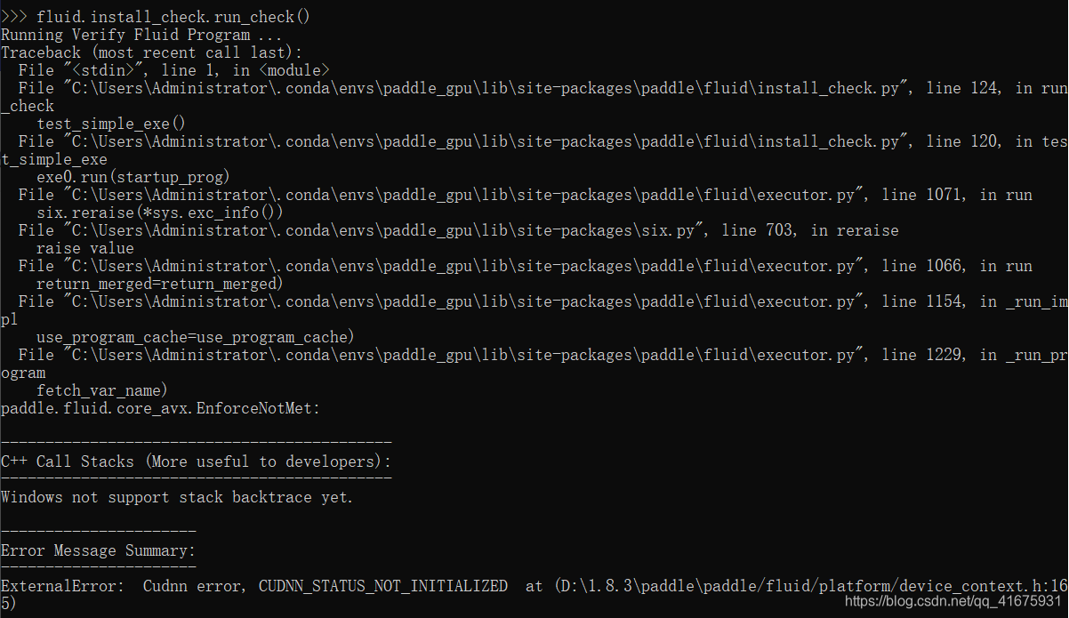 paddlepaddle-gpu运行官方提供的安装检查代码出现cudnn错误