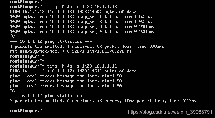 【Linux】Linux ping参数解析/禁止报文分片-M/ 设置包长-s/ 指定出接口-I/ 指定ping包个数-c / 发送ping包 ...