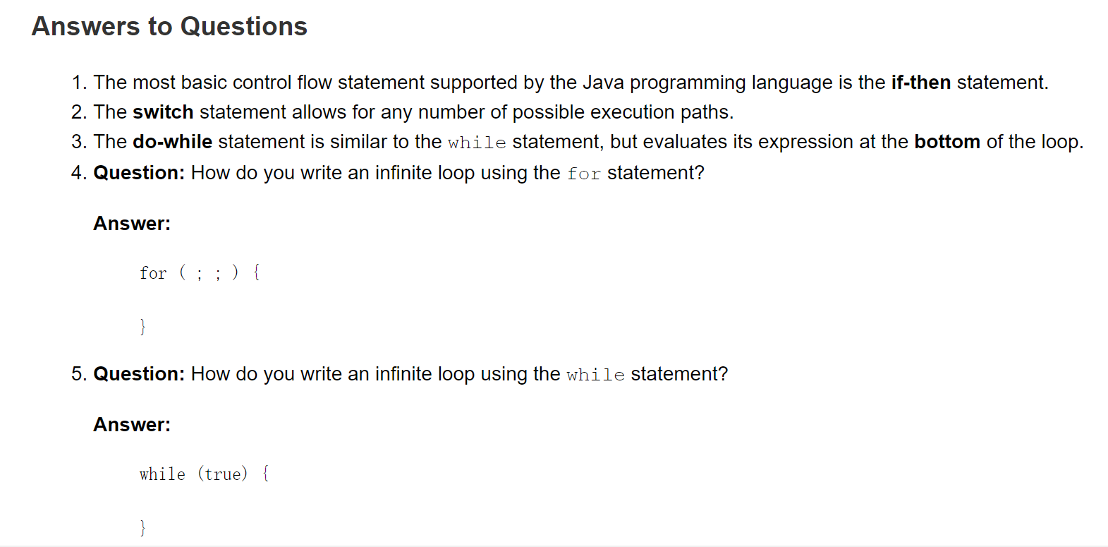 Java官方教程（五-6）Summary of Control Flow Statements（2021.2.8）