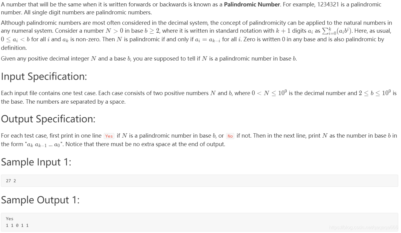 PAT 1019 General Palindromic Number