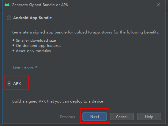 Generate signed Bundle or APK