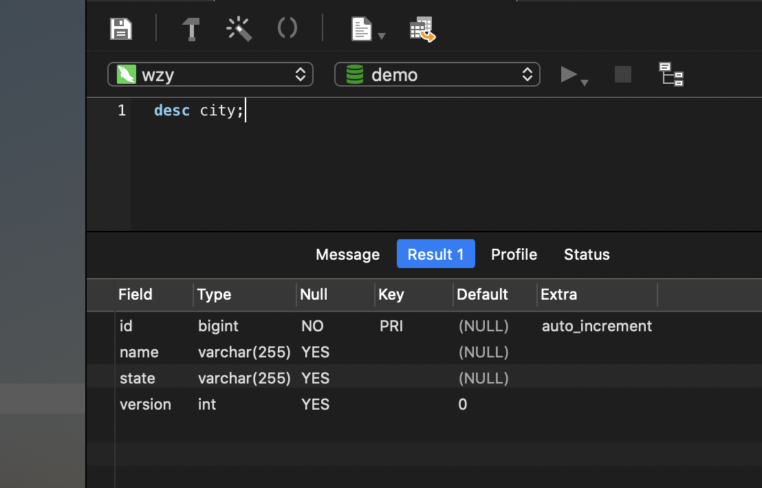 mysql查看表结构    desc 表名；