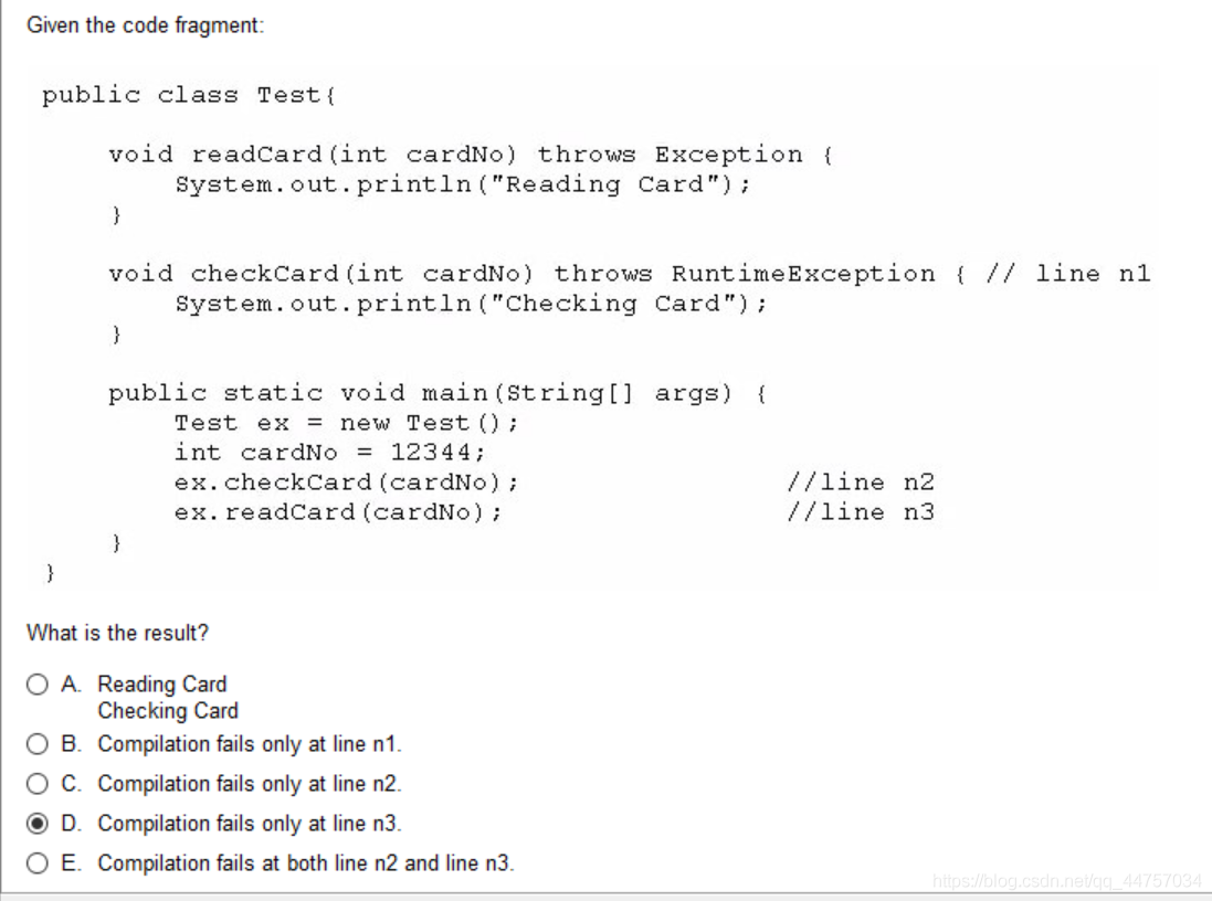 RuntimeException运行时异常,出现此异常,程序中断(RuntimeException不能捕获,不能抛出,不需要捕获)运行时优先抛 ...