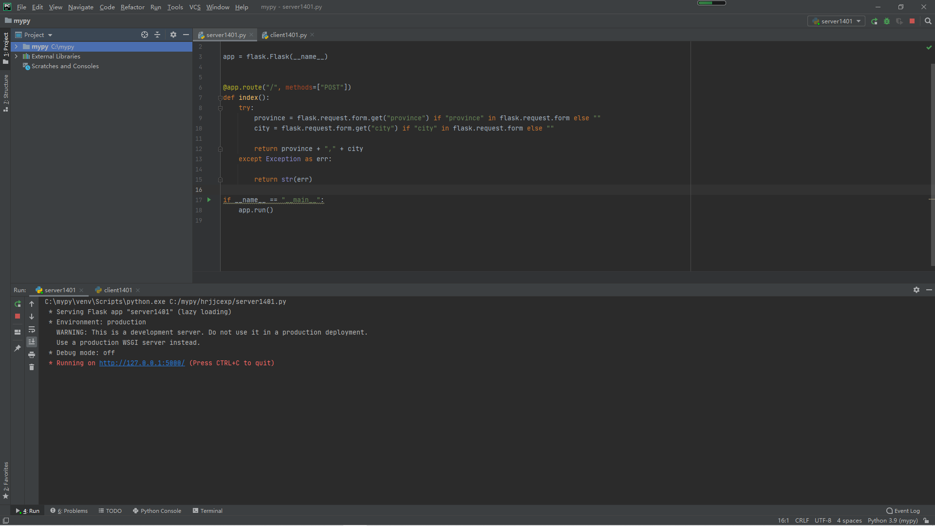 WARNING: This is a development server. Do not use it in a production ...