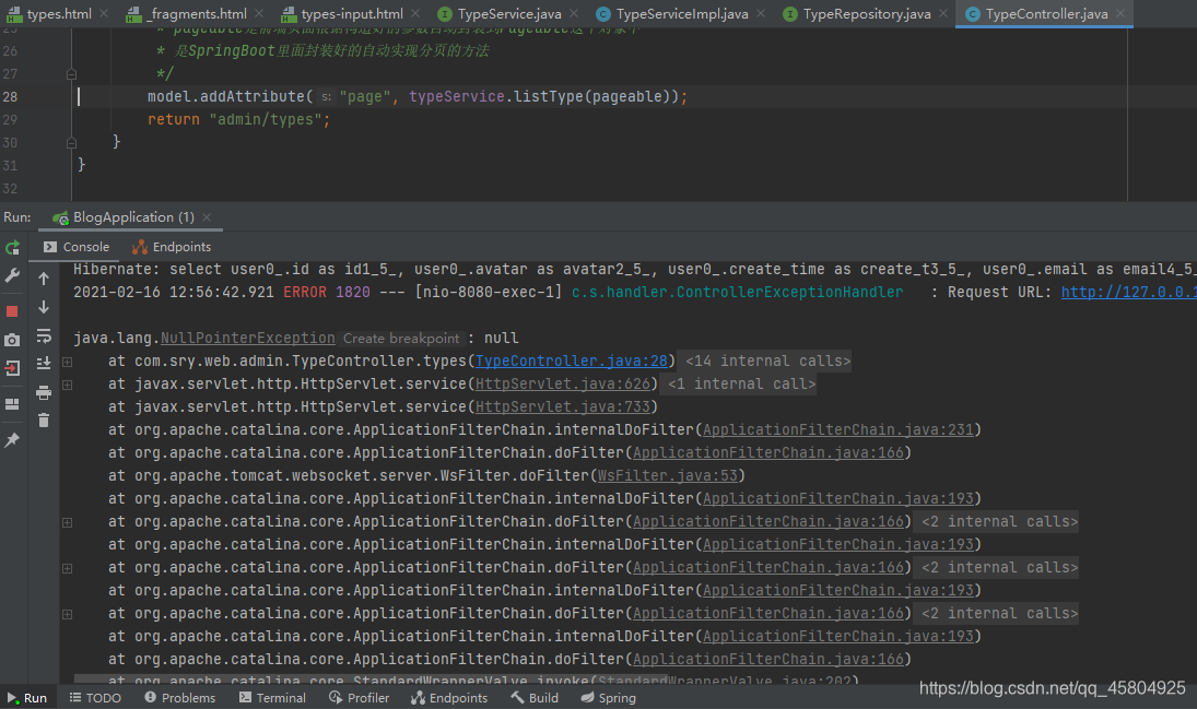 springboot项目之java.lang.NullPointerException: null问题_java.lang ...