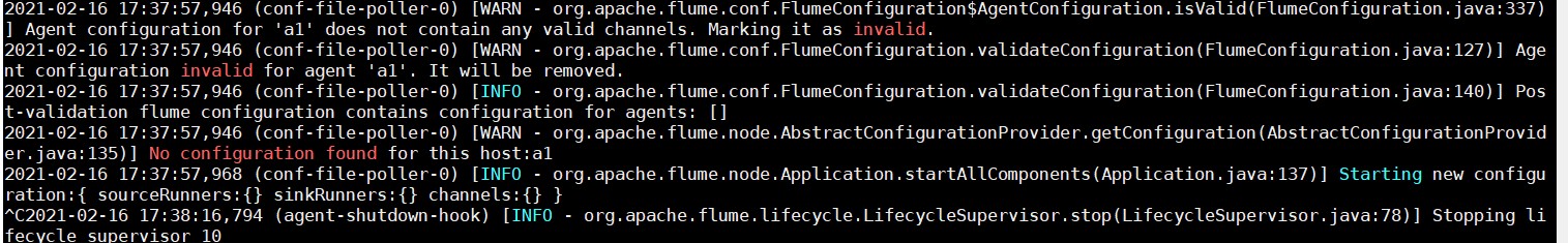 flume-invalid for agent ‘a1‘. It will be removed.