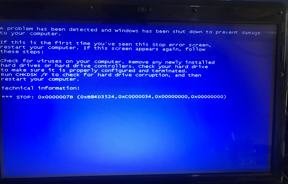 笔记本电脑蓝屏代码stop:0x0000007b(0xb84d3524,0xc0000034,0x00000000,0x00000000)
