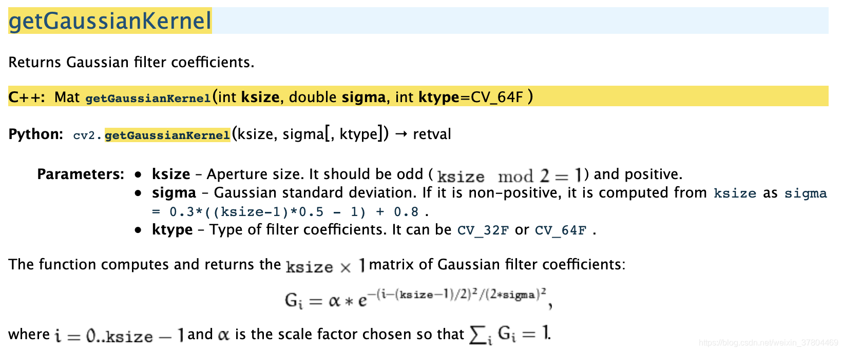 opencv 高斯核是怎么通过参数ksize和sigma计算得到的 cv2.getGaussianKernel(),cv ...