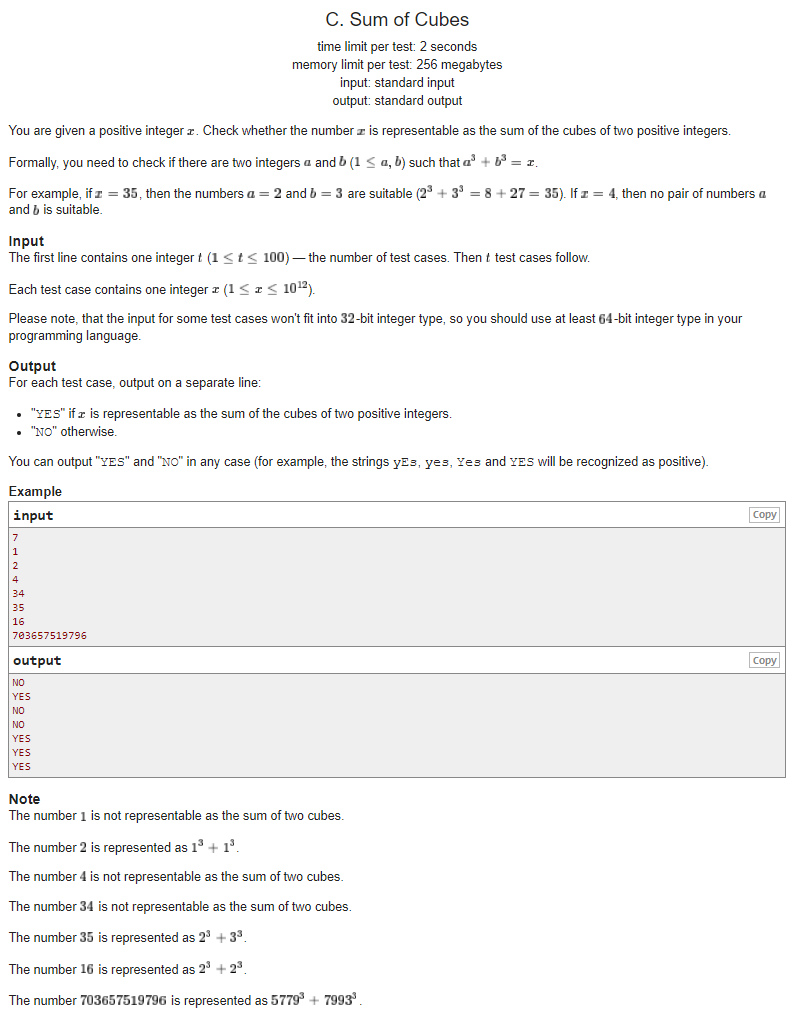 codeforces 1490 C Sum of Cubes (二分)