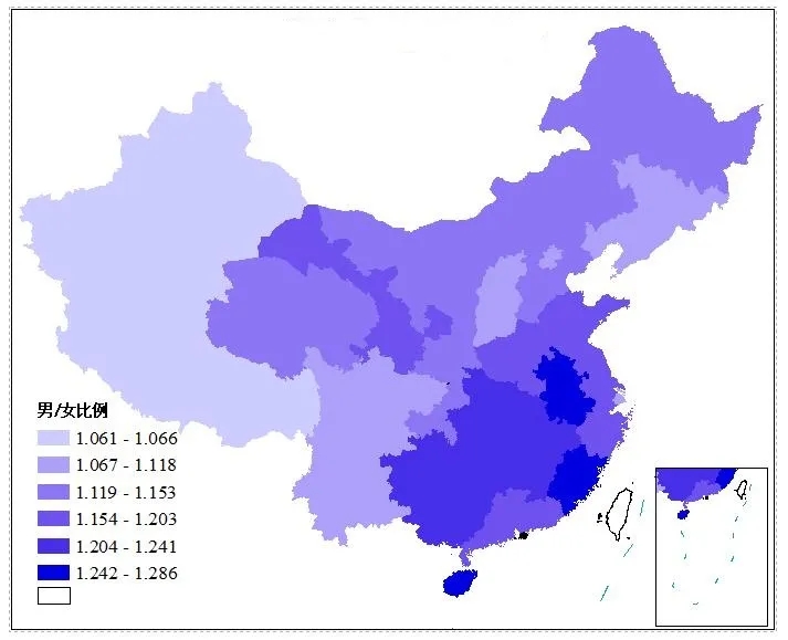 做过一张男女比例分布的地图